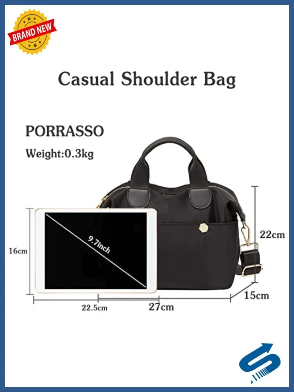 Multifunctional Nylon Crossbody Bag with Two Straps, Messenger Shoulder Handbag